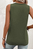 LC25611484-P609-S, LC25611484-P609-M, LC25611484-P609-XL, LC25611484-P609-L, Jungle Green Half Button V Neck Patched Pocket Tank Top