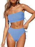 Women's 2 Piece Bikini Sets Ribbed Bandeau Ruched Drawstring Swimsuit Bathing Suit