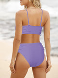 Women's 2 Piece Bikini Sets Ribbed Bandeau Ruched Drawstring Swimsuit Bathing Suit