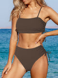 Women's 2 Piece Bikini Sets Ribbed Bandeau Ruched Drawstring Swimsuit Bathing Suit