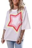 LC25224353-P1-S, LC25224353-P1-M, LC25224353-P1-L, LC25224353-P1-XL, White Colorblock Star Patched Half Sleeve Oversized Tee