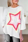 LC25224353-P1-S, LC25224353-P1-M, LC25224353-P1-L, LC25224353-P1-XL, White Colorblock Star Patched Half Sleeve Oversized Tee