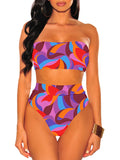 Women's Leopard Print Strapless Swimsuits High Waisted High Cut Bathing Suit