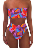 Women's Leopard Print Strapless Swimsuits High Waisted High Cut Bathing Suit