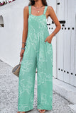 LC7721056-P2209-S, LC7721056-P2209-M, LC7721056-P2209-L, LC7721056-P2209-XL, Moonlight Jade Printed Bib Wide Leg Overalls