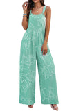 LC7721056-P2209-S, LC7721056-P2209-M, LC7721056-P2209-L, LC7721056-P2209-XL, Moonlight Jade Printed Bib Wide Leg Overalls