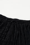 LC625733-P2-S, LC625733-P2-M, LC625733-P2-L, LC625733-P2-XL, Black Frill Textured Short Sleeve Top and Drawstring Shorts Set