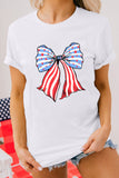 LC25225559-1-S, LC25225559-1-M, LC25225559-1-L, LC25225559-1-XL, LC25225559-1-2XL, White Stripes and Stars Bowknot Print T Shirt