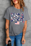 LC25225637-11-S, LC25225637-11-M, LC25225637-11-L, LC25225637-11-XL, LC25225637-11-2XL, Gray Blooming USA Flag Print Casual T Shirt