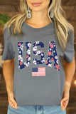 LC25225637-11-S, LC25225637-11-M, LC25225637-11-L, LC25225637-11-XL, LC25225637-11-2XL, Gray Blooming USA Flag Print Casual T Shirt