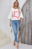 LC25224353-P1-S, LC25224353-P1-M, LC25224353-P1-L, LC25224353-P1-XL, White Colorblock Star Patched Half Sleeve Oversized Tee