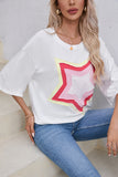 LC25224353-P1-S, LC25224353-P1-M, LC25224353-P1-L, LC25224353-P1-XL, White Colorblock Star Patched Half Sleeve Oversized Tee