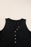 LC25611484-P2-S, LC25611484-P2-M, LC25611484-P2-XL, LC25611484-P2-L, Black Half Button V Neck Patched Pocket Tank Top