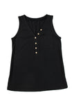 LC25611484-P2-S, LC25611484-P2-M, LC25611484-P2-XL, LC25611484-P2-L, Black Half Button V Neck Patched Pocket Tank Top