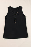 LC25611484-P2-S, LC25611484-P2-M, LC25611484-P2-XL, LC25611484-P2-L, Black Half Button V Neck Patched Pocket Tank Top