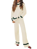 Women 2 Piece Knitted Outfits Stripe Casual Pajamas Sweatsuit