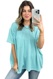 LC25225328-P404-S, LC25225328-P404-M, LC25225328-P404-L, LC25225328-P404-XL, Turquoise Corded Knit Pocketed Loose Fit T Shirt