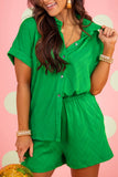 Women Bright Green Textured Short Sleeve Shirt and Shorts Set