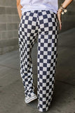 LC7712900-P2-S, LC7712900-P2-M, LC7712900-P2-L, LC7712900-P2-XL, Black 2-Tone Checked Print High Waist Wide Leg Pants