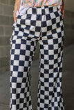 LC7712900-P2-S, LC7712900-P2-M, LC7712900-P2-L, LC7712900-P2-XL, Black 2-Tone Checked Print High Waist Wide Leg Pants