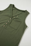 LC25611484-P609-S, LC25611484-P609-M, LC25611484-P609-XL, LC25611484-P609-L, Jungle Green Half Button V Neck Patched Pocket Tank Top