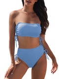 Women's 2 Piece Bikini Sets Ribbed Bandeau Ruched Drawstring Swimsuit Bathing Suit