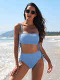 Women's 2 Piece Bikini Sets Ribbed Bandeau Ruched Drawstring Swimsuit Bathing Suit