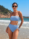 Women's 2 Piece Bikini Sets Ribbed Bandeau Ruched Drawstring Swimsuit Bathing Suit