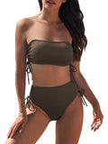 Women's 2 Piece Bikini Sets Ribbed Bandeau Ruched Drawstring Swimsuit Bathing Suit