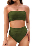 Women Two Piece Removable Strap Textured Swimsuits High Cut Bathing Suits