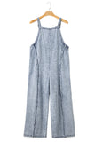 LC784761-P804-S, LC784761-P804-M, LC784761-P804-L, LC784761-P804-XL, Beau Blue Light Wash Frayed Exposed Seam Wide Leg Denim Overall