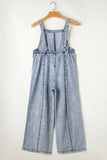 LC784761-P804-S, LC784761-P804-M, LC784761-P804-L, LC784761-P804-XL, Beau Blue Light Wash Frayed Exposed Seam Wide Leg Denim Overall