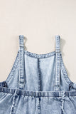 LC784761-P804-S, LC784761-P804-M, LC784761-P804-L, LC784761-P804-XL, Beau Blue Light Wash Frayed Exposed Seam Wide Leg Denim Overall