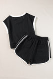 LC626052-P2-S, LC626052-P2-M, LC626052-P2-L, LC626052-P2-XL, LC626052-P2-2XL, Black Contrast Trim Cable Textured Shorts Set