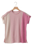 LC25225295-P10-S, LC25225295-P10-M, LC25225295-P10-L, LC25225295-P10-XL, Pink Textured Colorblock Crew Neck T Shirt