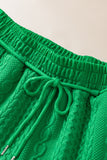 LC626052-P9-S, LC626052-P9-M, LC626052-P9-L, LC626052-P9-XL, LC626052-P9-2XL, Green Contrast Trim Cable Textured Shorts Set