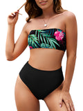 Women's Leopard Print Strapless Swimsuits High Waisted High Cut Bathing Suit