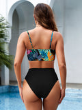 Women's Leopard Print Strapless Swimsuits High Waisted High Cut Bathing Suit