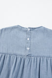 LC786642-P804-S, LC786642-P804-M, LC786642-P804-L, LC786642-P804-XL, Beau Blue Ruffle Short Sleeve Tiered A-line Denim Dress