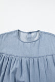 LC786642-P804-S, LC786642-P804-M, LC786642-P804-L, LC786642-P804-XL, Beau Blue Ruffle Short Sleeve Tiered A-line Denim Dress