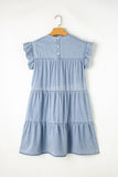 LC786642-P804-S, LC786642-P804-M, LC786642-P804-L, LC786642-P804-XL, Beau Blue Ruffle Short Sleeve Tiered A-line Denim Dress