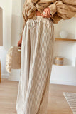 LC7712862-P1619-S, LC7712862-P1619-M, LC7712862-P1619-L, LC7712862-P1619-XL, Khaki Stripe Print Wide Leg Drawstring Pants