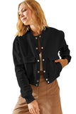 LC8513356-P2-S, LC8513356-P2-M, LC8513356-P2-L, LC8513356-P2-XL, LC8513356-P2-2XL, Black Womens Cropped Bomber Jacket 