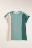 LC25225295-P1009-S, LC25225295-P1009-M, LC25225295-P1009-L, LC25225295-P1009-XL, Mint Green Textured Colorblock Crew Neck T Shirt