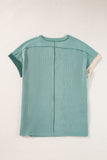 LC25225295-P1009-S, LC25225295-P1009-M, LC25225295-P1009-L, LC25225295-P1009-XL, Mint Green Textured Colorblock Crew Neck T Shirt