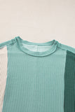 LC25225295-P1009-S, LC25225295-P1009-M, LC25225295-P1009-L, LC25225295-P1009-XL, Mint Green Textured Colorblock Crew Neck T Shirt