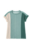 LC25225295-P1009-S, LC25225295-P1009-M, LC25225295-P1009-L, LC25225295-P1009-XL, Mint Green Textured Colorblock Crew Neck T Shirt