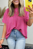 LC25225328-P10-S, LC25225328-P10-M, LC25225328-P10-L, LC25225328-P10-XL, Pink Corded Knit Pocketed Loose Fit T Shirt