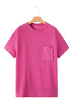 LC25225328-P10-S, LC25225328-P10-M, LC25225328-P10-L, LC25225328-P10-XL, Pink Corded Knit Pocketed Loose Fit T Shirt