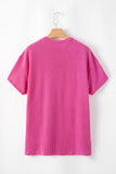 LC25225328-P10-S, LC25225328-P10-M, LC25225328-P10-L, LC25225328-P10-XL, Pink Corded Knit Pocketed Loose Fit T Shirt